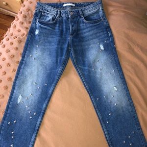 Zara Star Studded Mid Rise Jeans
